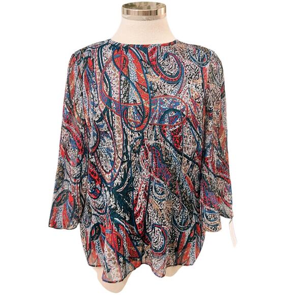 TED BAKER  BEAATHA - TEAL-BLUE BLOUSE PAISLEY SIZE 1 US XS - Picture 2 of 12